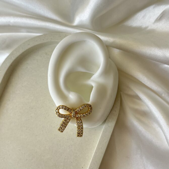 Set de Collar + Aretes Moñito Diamantado Gold - Imagen 4