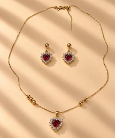 Set de Collar y Aretes Corazón Carmesí